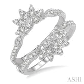 1/2 Ctw Carved Lotus Center Round Cut Diamond Insert Ring in 14K White Gold