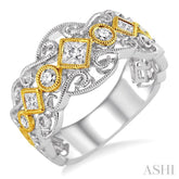 1/2 Ctw Round and Princess Cut Diamond Fashion Band in 14K White and Yellow Gold