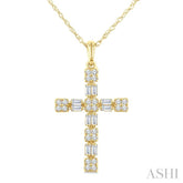 1/3 Ctw Geometric Cross Fusion Baguette and Round Cut Diamond Fashion Pendant With Chain in 14K Yellow Gold