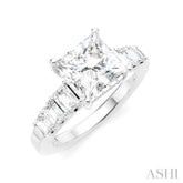 1 Ctw Princess Shape Emerald and Round Cut Diamond Semi-Mount Engagement Ring in 14K White Gold