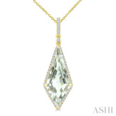 22X9 MM Kite Shape Green Amethyst and 1/4 Ctw Round Cut Diamond Semi-Precious Pendant With Chain in 14K Yellow Gold