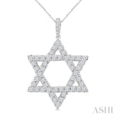 2 Ctw Star of David Round Cut Diamond Fashion Pendant With Chain in 14K White Gold