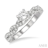 7/8 Ctw Twisted Shank Diamond Engagement Ring With 1/2 Ct Round Cut Center Stone in 14K White Gold