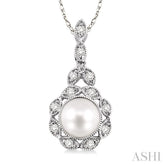 6.5 MM Cultured Pearl and 1/10 Ctw Round Cut Diamond Pendant in 14K White Gold with Chain