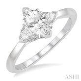 3/4 Ctw Marquise and Triangular Cut Diamond Ladies Engagement Ring with 1/2 Ct Marquise cut Center Stone in 14K White Gold