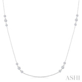 3/4 Ctw Three Stone Bezel Set Round Cut Diamond Station Necklace in 14K White Gold