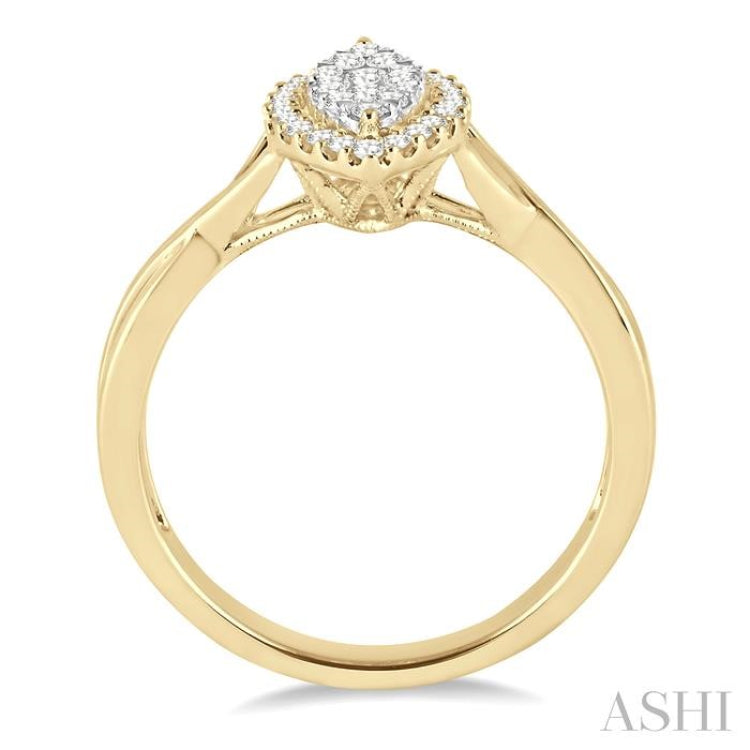 1/3 Ctw Marquise Shape Round Cut Diamond Lovebright Ring in 14K Yellow and White Gold