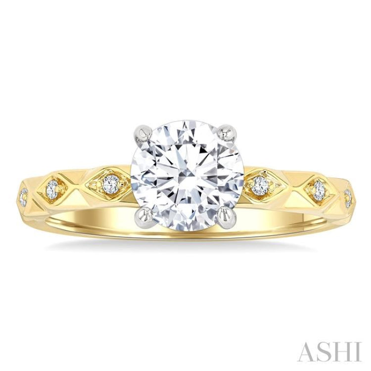 1/10 Ctw Circular Shape Grooved Shank Semi-Mount Diamond Engagement Ring in 14K Yellow and White Gold