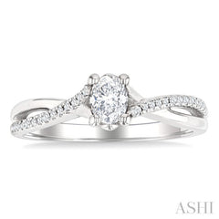 1/2 Ctw Split Criss Cross Shank Round Cut Diamond Engagement Ring With 1/3 Ct Oval Cut Diamond Center Stone in 14K White Gold