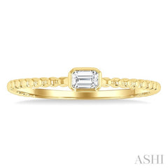 1/6 Ctw Ball Bead East-West Bezel Set Emerald Cut Diamond Stackable Petite Fashion Ring in 14K Yellow Gold