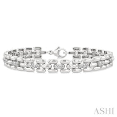 1/6 Ctw Bold Panther Link Round Cut Diamond Fashion Bracelet in Sterling Silver