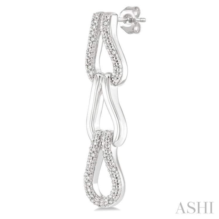 1/10 Ctw Round Cut Diamond Bold Knot Link Fashion Earrings in Sterling Silver