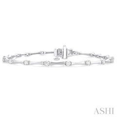 1 Ctw Bamboo Internodes Round Cut Diamond Fashion Bracelet in 14K White Gold