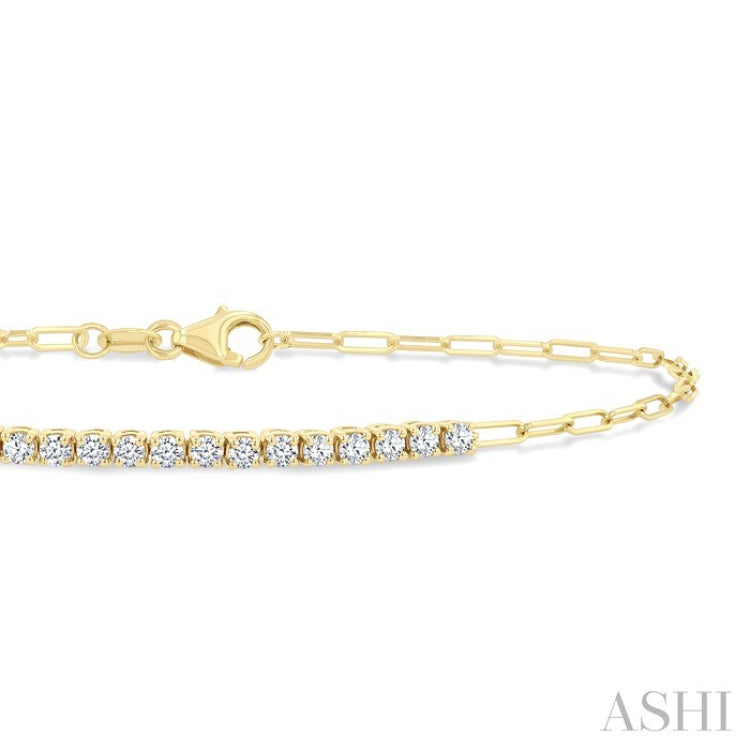 1/2 Ctw Round Cut Diamond Paperclip Chain Bracelet in 14K Yellow Gold