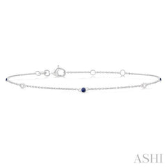 1.75 MM Sapphire and 1/20 Ctw Round Cut Diamond Precious Station Bracelet in 14K White Gold