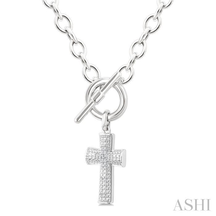 1/20 Ctw Cross Toggle Round Cut Diamond Fashion Necklace in Sterling Silver