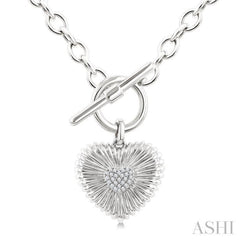 1/10 Ctw Heart Fluted Toggle Round Cut Diamond Fashion Necklace in Sterling Silver