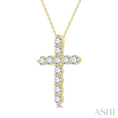 1/4 Ctw Round Cut Diamond Cross Pendant in 14K Yellow Gold with Chain