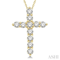 1/4 Ctw Round Cut Diamond Cross Pendant in 14K Yellow Gold with Chain