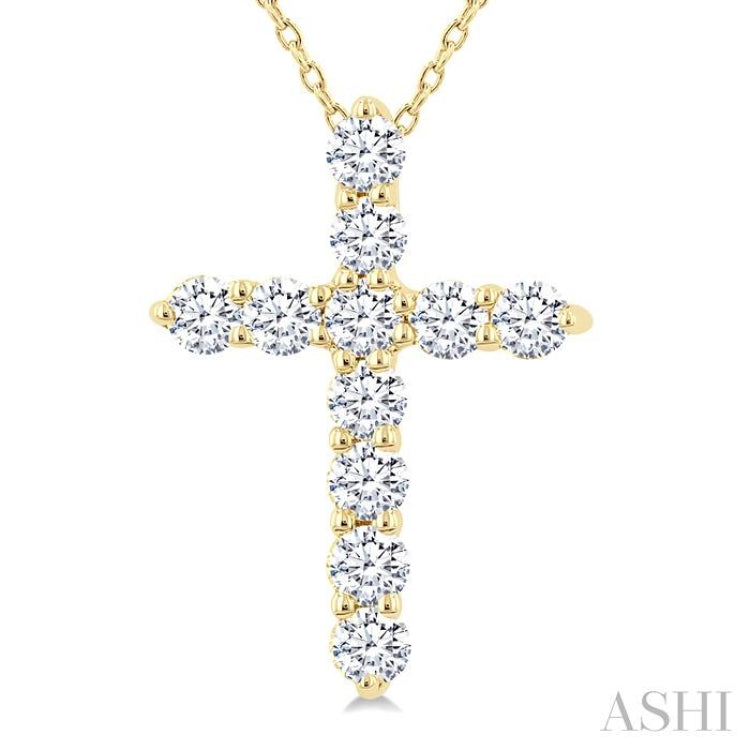 1/3 Ctw Round Cut Diamond Cross Pendant in 14K Yellow Gold with Chain