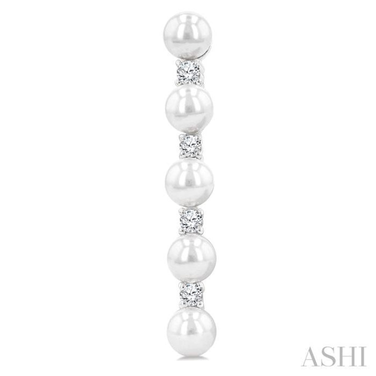 4MM Cultured Pearl and 1/4 Ctw Round Cut Diamond Fashion Earrings in 14K White Gold