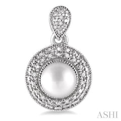 6x6 MM Cultured Pearls and 1/20 Ctw Round Cut Diamond Earrings in Sterling Silver