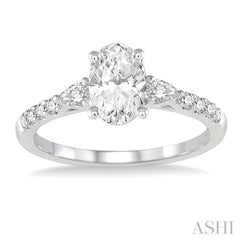 3/8 Ctw Oval Shape Pear & Round Cut Diamond Semi-Mount Engagement Ring in 14K White Gold