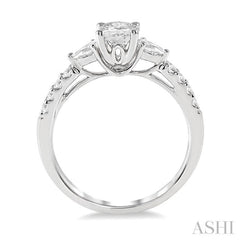 3/8 Ctw Oval Shape Pear & Round Cut Diamond Semi-Mount Engagement Ring in 14K White Gold