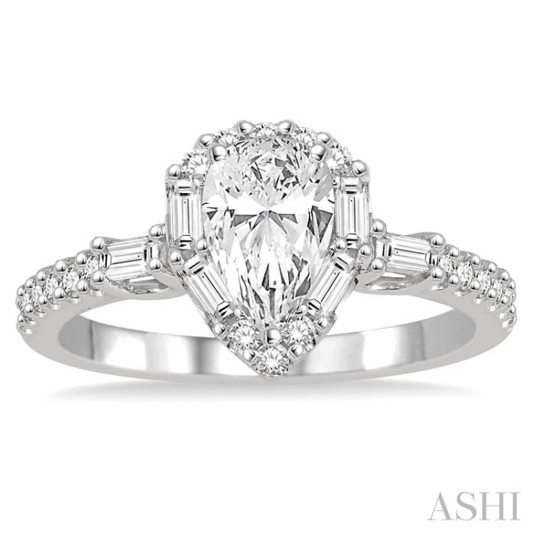 1 Ctw Diamond Engagement Ring with 1/2 Ct Pear cut Center Stone in 14K White Gold