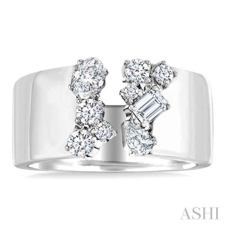 3/4 Ctw Open Top Mixed Diamond Cut Wide Fashion Band in 14K White Gold