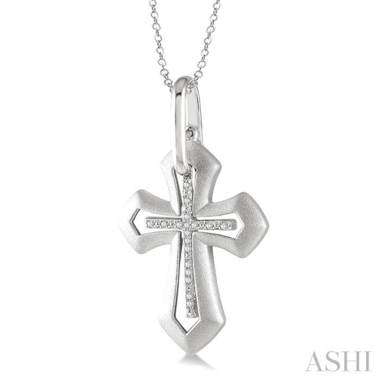 1/20 Ctw Round Cut Diamond Cross Pendant with Chain in Sterling Silver