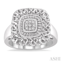 1/20 Ctw Cushion Shape Round Cut Diamond Ring in Sterling Silver
