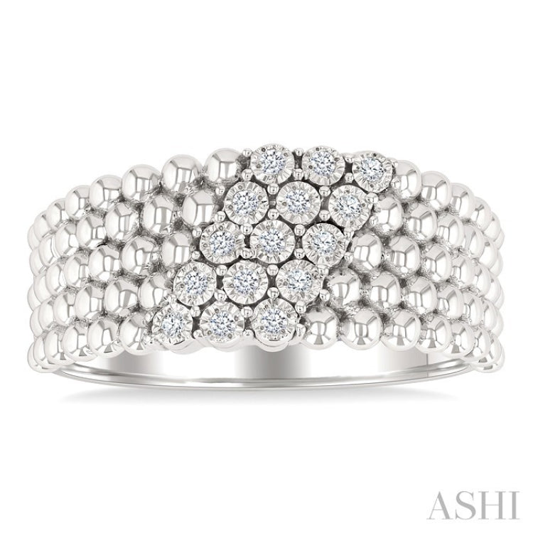 1/10 Ctw Bold Ball Bead and Slanted Round Cut Diamond Fashion Ring in Sterling Silver