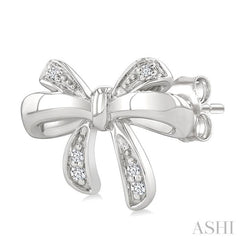 1/20 Ctw Bow Round Cut Diamond Fashion Earrings in Sterling Silver