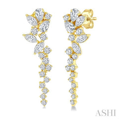 1 Ctw Mixed Shape Diamond Scatter Fashion Long Earring in 14K Yellow Gold