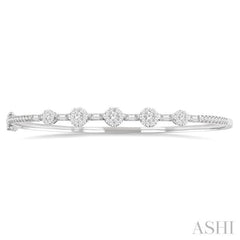 1 1/10 Ctw Lovebright Circular Mounts Baguette & Round Cut Diamond Bangle in 14K White Gold
