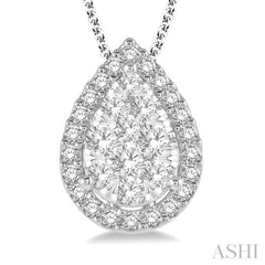 1/2 Ctw Pear Shape Lovebright Round Cut Diamond Pendant With Chain in 14K White Gold
