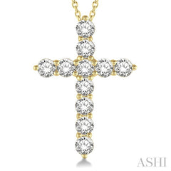 1 1/2 Ctw Round Cut Diamond Cross Pendant in 14K Yellow Gold with Chain