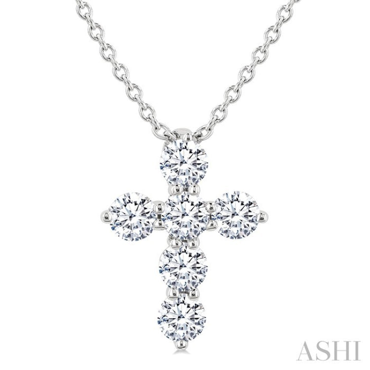 1/3 Ctw Round Cut Diamond Christian Cross 6-Stone Fashion Pendant With Chain in 14K White Gold
