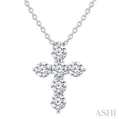 1/3 Ctw Round Cut Diamond Christian Cross 6-Stone Fashion Pendant With Chain in 14K White Gold