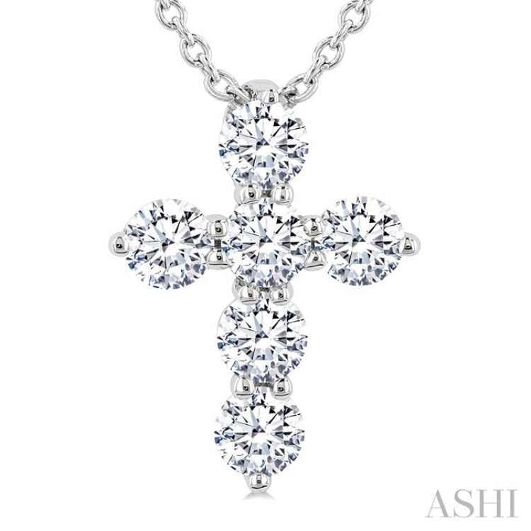 1/3 Ctw Round Cut Diamond Christian Cross 6-Stone Fashion Pendant With Chain in 14K White Gold
