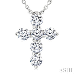 1/3 Ctw Round Cut Diamond Christian Cross 6-Stone Fashion Pendant With Chain in 14K White Gold