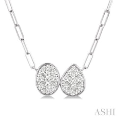 3/8 Ctw Lovebright Oval and Pear Shape Toi Et Moi Round Cut Diamond Necklace in 14K White Gold