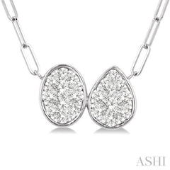 3/8 Ctw Lovebright Oval and Pear Shape Toi Et Moi Round Cut Diamond Necklace in 14K White Gold