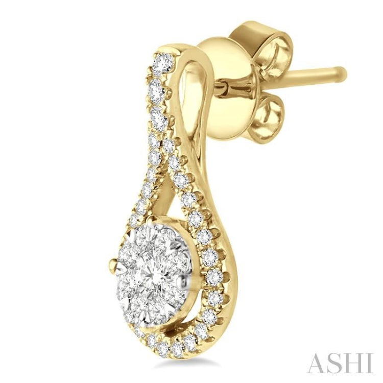 1/2 Ctw Lovebright Round Cut Diamond Earrings in 14K Yellow and White Gold