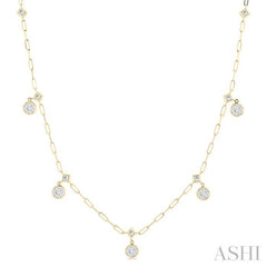 7/8 Ctw Lovebright Princess and Round Cut Diamond Paperclip Station Necklace in 14K Yellow and White Gold