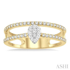 1/3 Ctw Twin Band Pear Shape Lovebright Round Cut Diamond Fashion Ring in 14K Yellow and White Gold
