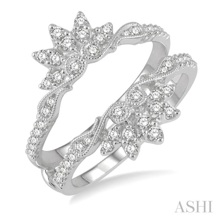 1/2 Ctw Carved Lotus Center Round Cut Diamond Insert Ring in 14K White Gold