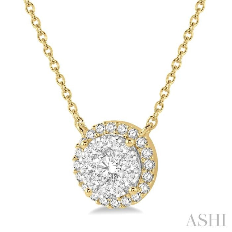 1/2 Ctw Circular Round Cut Diamond Lovebright Pendant With Chain in 14K Yellow and White Gold