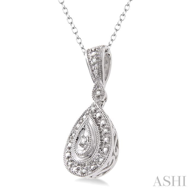 1/20 Ctw Pear Shape Round Cut Diamond Pendant in Sterling Silver with Chain